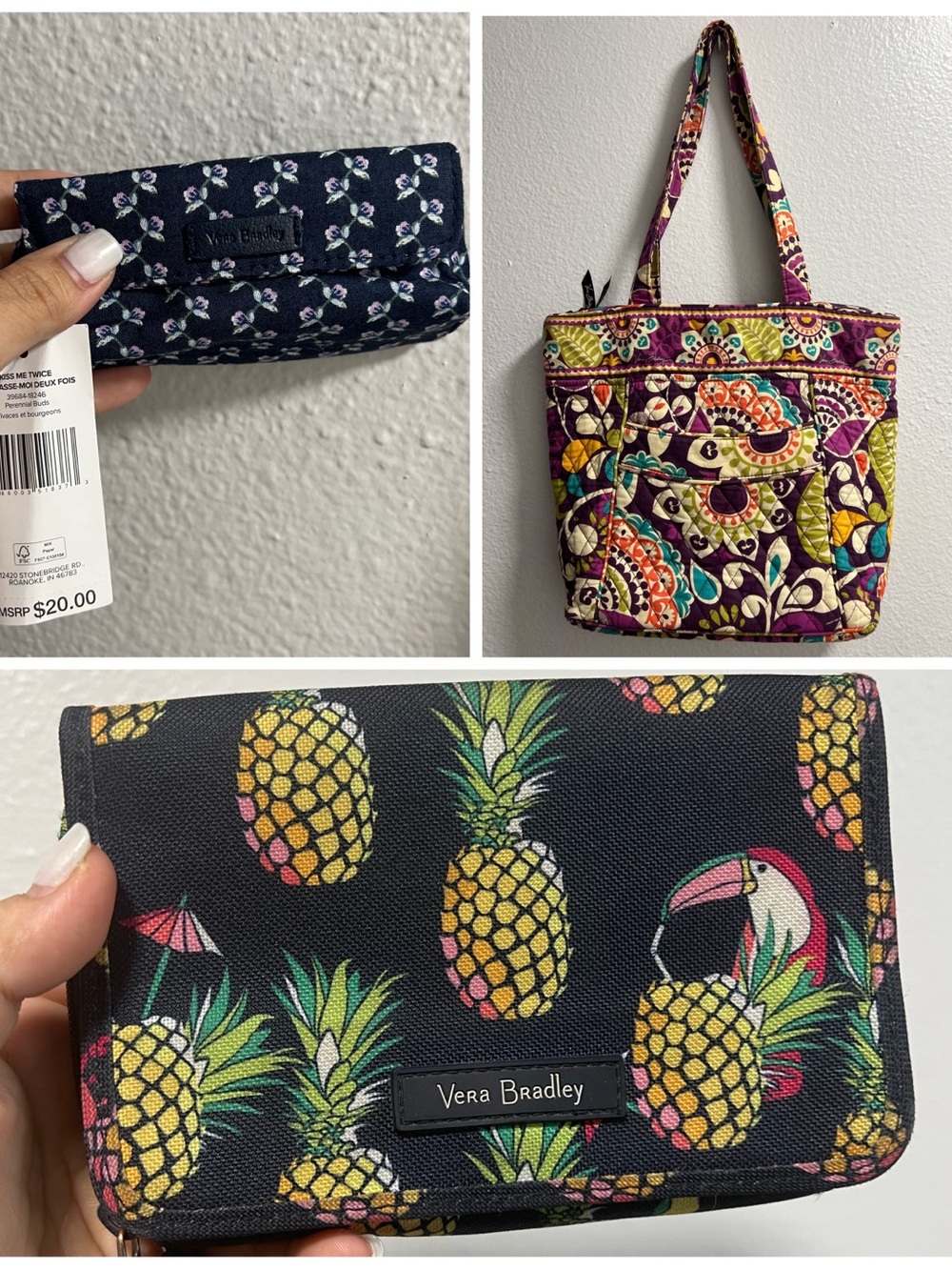 Vera Bradley bundle: Tote + lipstick/cosmetic small purse + Tropical wallet